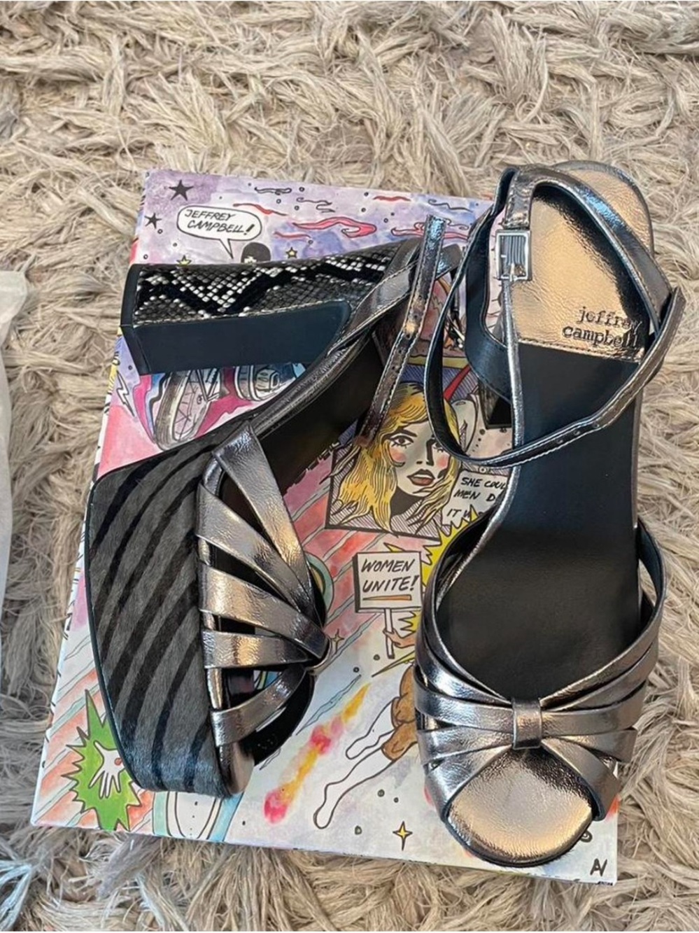 Jeffrey Campbell Metallic Silver Strappy Platform Sandals